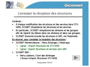 Constater la rception des structures Contexte chaque modification