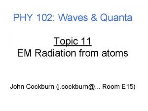 PHY 102 Waves Quanta Topic 11 EM Radiation