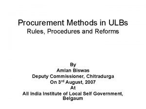 Procurement Methods in ULBs Rules Procedures and Reforms