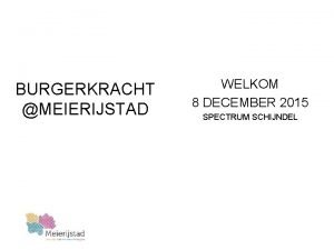 BURGERKRACHT MEIERIJSTAD WELKOM 8 DECEMBER 2015 SPECTRUM SCHIJNDEL