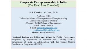 Corporate Entrepreneurship in India The Road Less Travelled