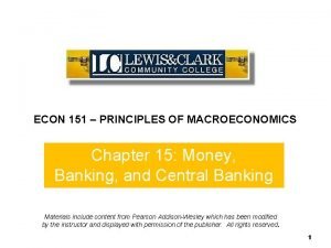 ECON 151 PRINCIPLES OF MACROECONOMICS Chapter 15 Money