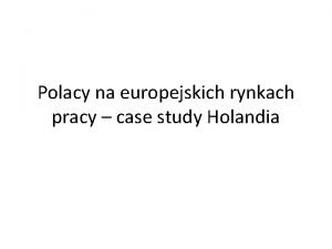 Polacy na europejskich rynkach pracy case study Holandia