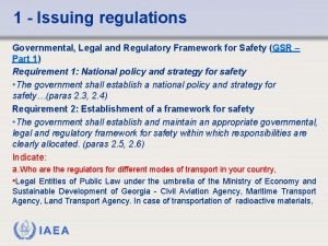 1 Issuing regulations Governmental Legal and Regulatory Framework