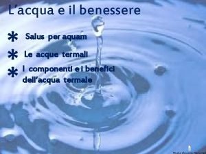 Lacqua e il benessere Salus per aquam Le