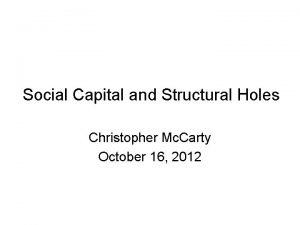 Social Capital and Structural Holes Christopher Mc Carty