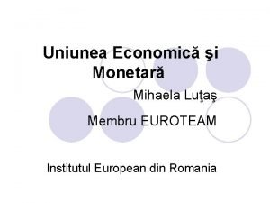 Uniunea Economic i Monetar Mihaela Lua Membru EUROTEAM