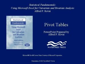 Statistical Fundamentals Using Microsoft Excel for Univariate and