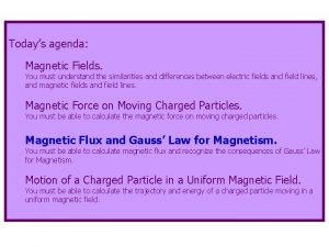 Todays agenda Magnetic Fields You must understand the