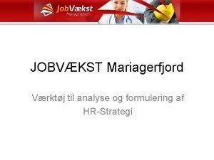 JOBVKST Mariagerfjord Vrktj til analyse og formulering af