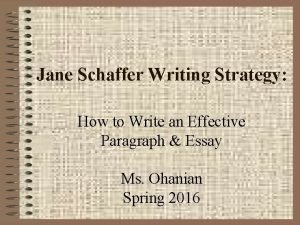 What is jane schaffer writing method