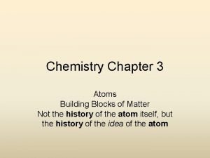 Chemistry Chapter 3 Atoms Building Blocks of Matter