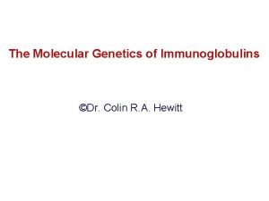 The Molecular Genetics of Immunoglobulins Dr Colin R