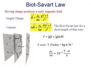 BiotSavart Law Moving charge produces a curly magnetic