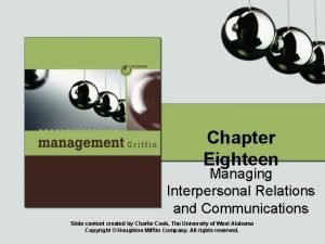 Chapter Eighteen Managing Interpersonal Relations and Communications Slide