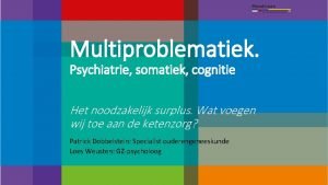 Multiproblematiek Psychiatrie somatiek cognitie Het noodzakelijk surplus Wat