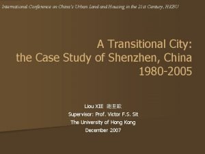 International Conference on Chinas Urban Land Housing in