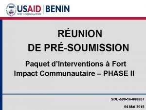 RUNION DE PRSOUMISSION Paquet dInterventions Fort Impact Communautaire