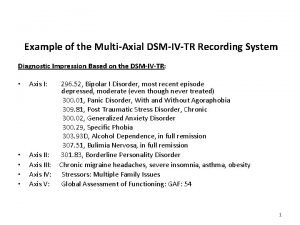 Example of the MultiAxial DSMIVTR Recording System Diagnostic