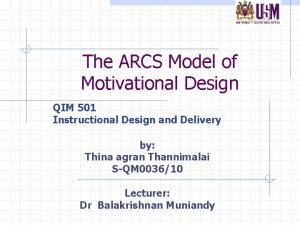 The ARCS Model of Motivational Design QIM 501