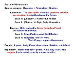 Particle Kinematics Course overview Dynamics Kinematics Kinetics Kinematics