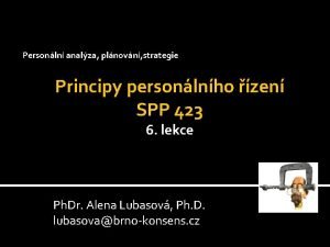 Personln analza plnovn strategie Principy personlnho zen SPP