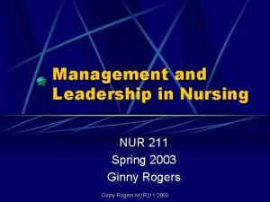 Management and Leadership in Nursing NUR 211 Spring