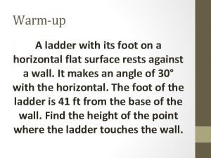 A ladder with its foot on a horizontal flat surface A ladder with its foot on a horizontal flat surface
