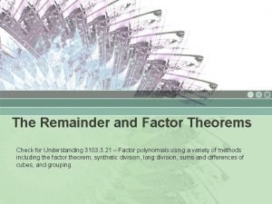 Remainder theorem polynomials