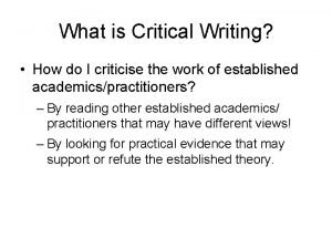 What is critical writing