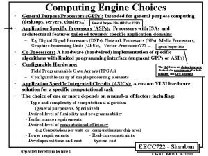 Computing Engine Choices General Purpose Processors GPPs Intended