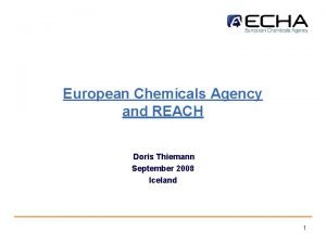 European Chemicals Agency and REACH Doris Thiemann September