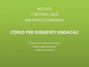 BOLLATE 4 OTTOBRE 2019 BIBLIOTECA COMUNALE CORSO PER