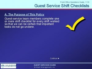 Front Office Operations Guide 1115 Guest Service Shift