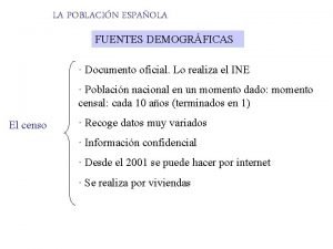 LA POBLACIN ESPAOLA FUENTES DEMOGRFICAS Documento oficial Lo
