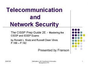 Telecommunication and Network Security The CISSP Prep Guide