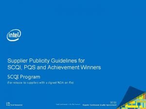 Supplier Publicity Guidelines for SCQI PQS and Achievement