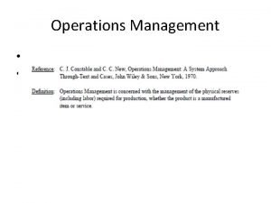 Operations Management Op Place of Operations Manager New