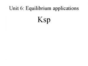 Unit 6 Equilibrium applications Ksp Ksp review grade