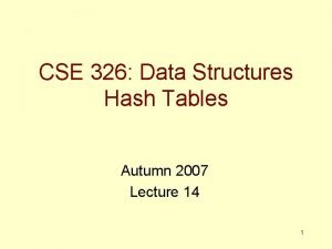CSE 326 Data Structures Hash Tables Autumn 2007