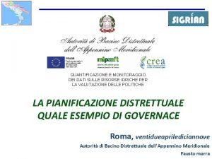 QUANTIFICAZIONE E MONITORAGGIO DEI DATI SULLE RISORSE IDRICHE