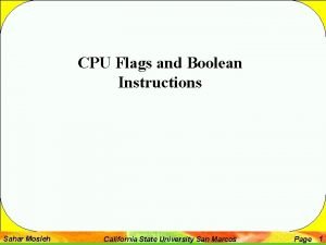 CPU Flags and Boolean Instructions Sahar Mosleh California