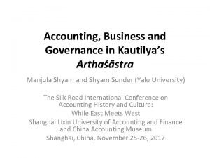 Accounting Business and Governance in Kautilyas Arthastra Manjula