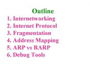 Outline 1 Internetworking 2 Internet Protocol 3 Fragmentation