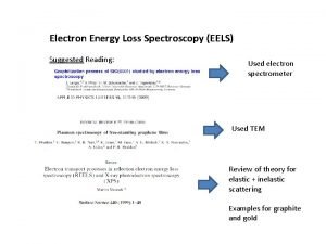 Electron Energy Loss Spectroscopy EELS Suggested Reading Used