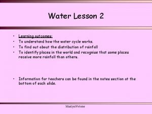 Learning outcomes of water cycle