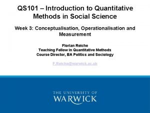 QS 101 Introduction to Quantitative Methods in Social