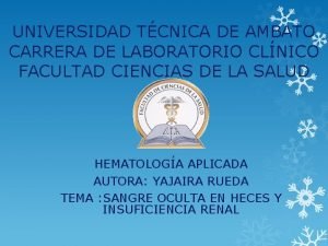 UNIVERSIDAD TCNICA DE AMBATO CARRERA DE LABORATORIO CLNICO