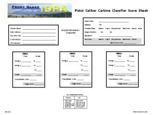 Pistol Caliber Carbine Classifier Score Sheet Shooter Name