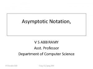 Asymptotic Notation V S ABBIRAMY Asst Professor Department